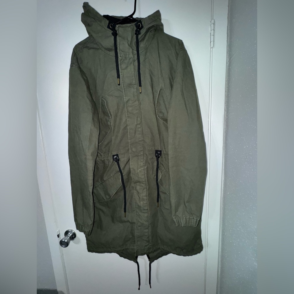 H&M Divided Men’s Olive Green Hooded Parka Coat Size Medium - Picture 1 of 2